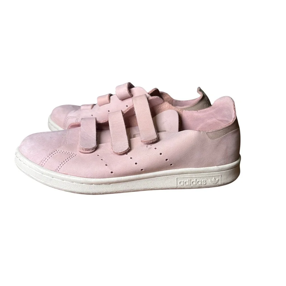 Adidas Stan Smith CF Pink Nubuck Leather Triple Strap Sneakers Womens 7